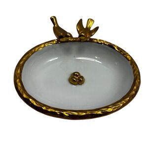 Seymour Mann Japan Vintage Gold Bird Nest Trinket Dish Porcelain Jewelry Bowl